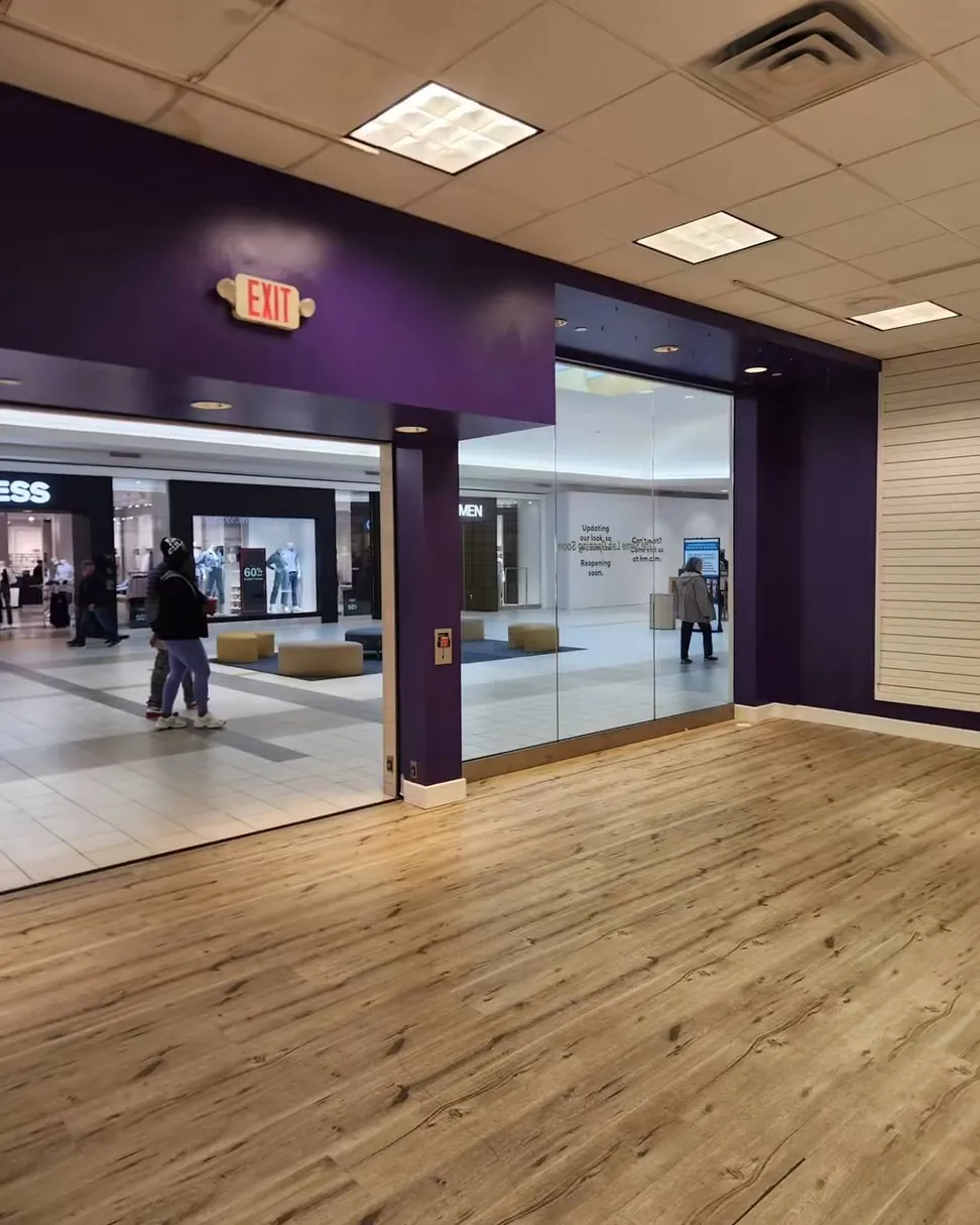 The same view before work, purple across the bulkhead, the column and the reveals