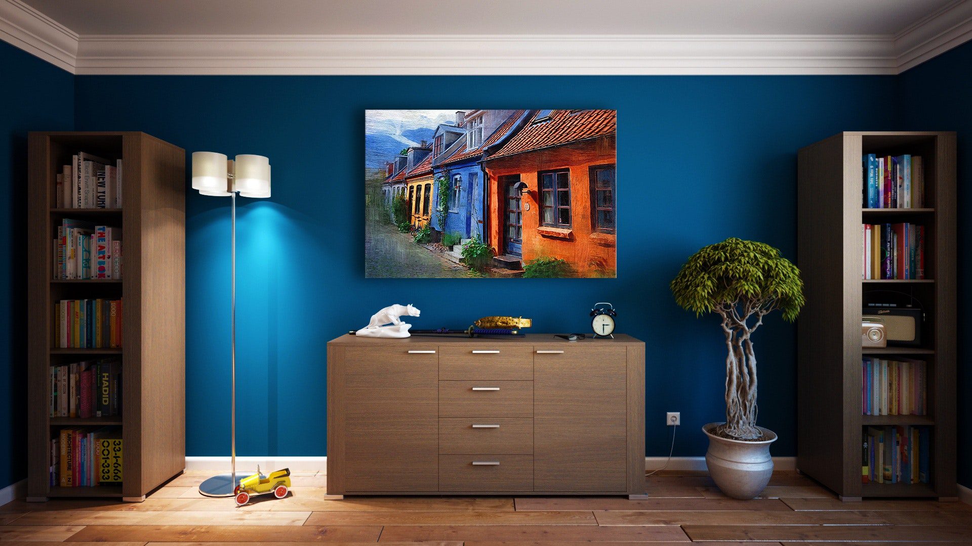 photo of blue painted house interior